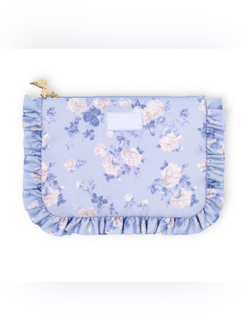 LoveShackFancy x Target x Joobi Blue Floral Print Flat Zip Ruffle Pouch